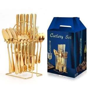 24 Pcs Gold Plated Stainless Steel Spoon & Fork SET & RACK Image