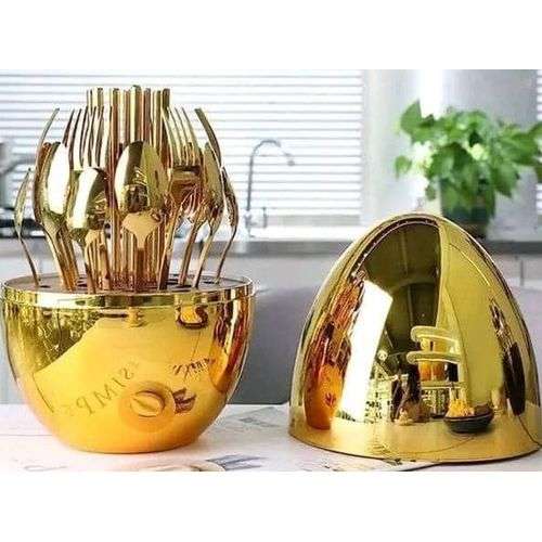 24 Pcs Golden Plated Stainless Steel Spoon & Fork Rack Image