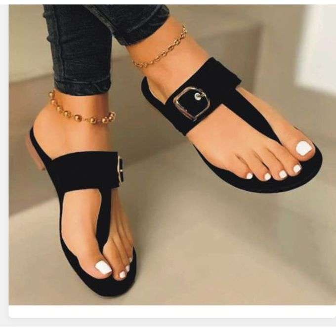 Ladies Classy Flat Slippers - Black Image