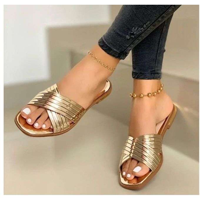 Ladies Casual Flat Slippers - Gold Image